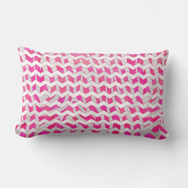 Hot Pink and White Chevron Zebra Lumbar Cushion (Front)