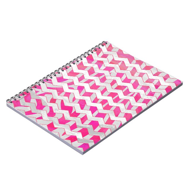 Hot Pink and White Chevron Zebra Notebook (Left Side)