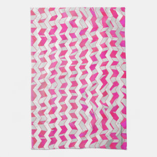 Hot Pink and White Chevron Zebra Tea Towel