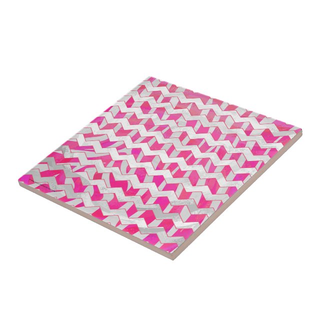 Hot Pink and White Chevron Zebra Tile (Side)