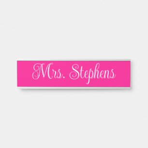 Hot Pink and White Curly Calligraphy Name Door Sign