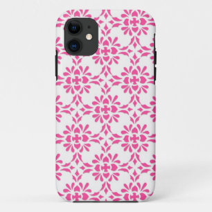 Hot Pink and White Damask Pattern iPhone 11 Case