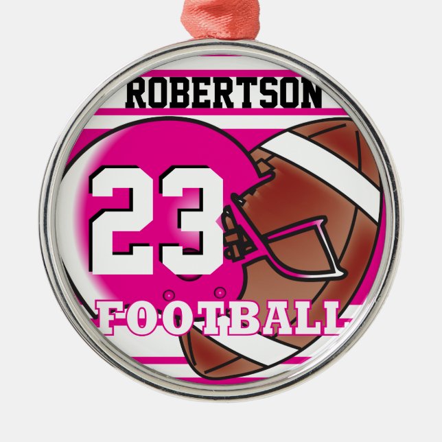 Hot Pink and White Football Metal Tree Decoration (Front)