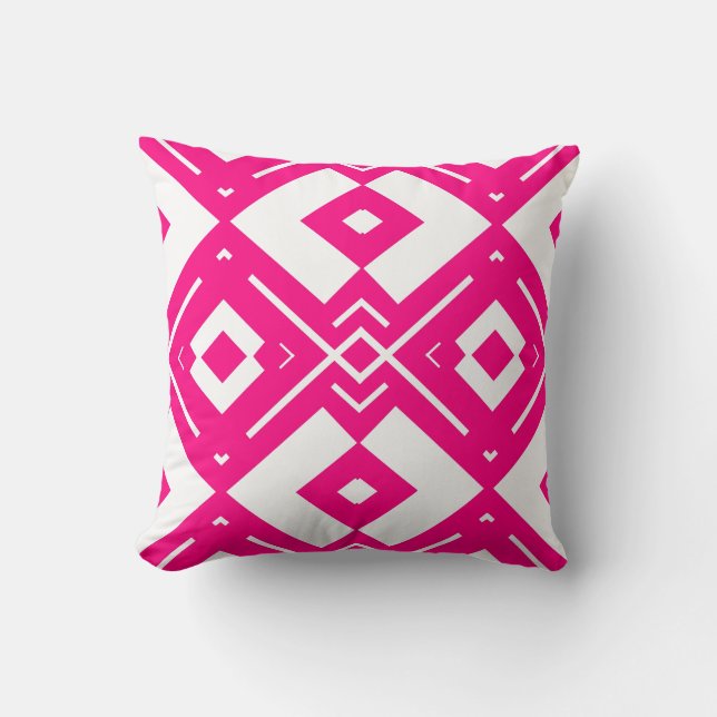 Hot pink and white geometric cushion (Front)
