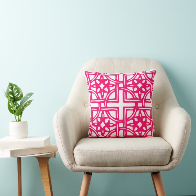 Hot Pink and White Geometric Design Pillow (Chair)