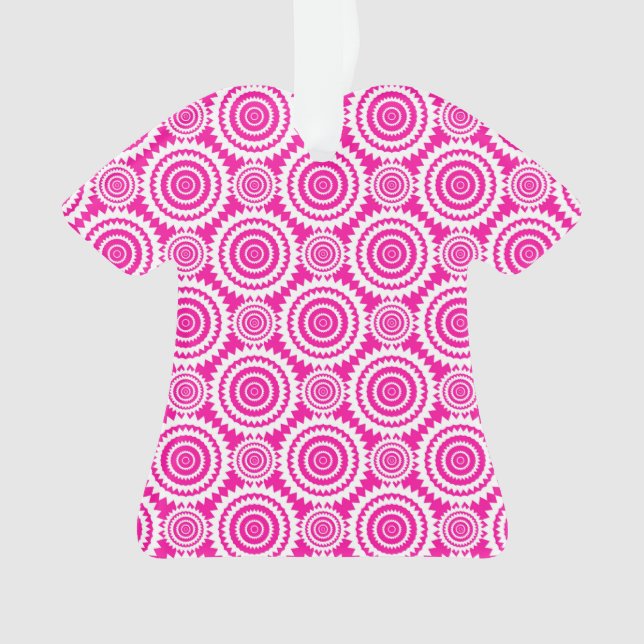Hot Pink and White Geometric Kaleidoscope Pattern Ornament (Front)