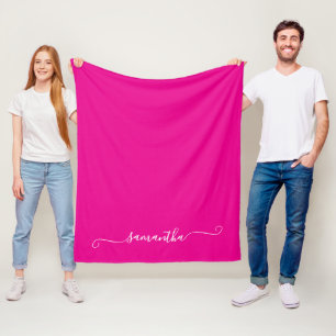 Hot Pink and White Girly Swash Signature Name Fleece Blanket