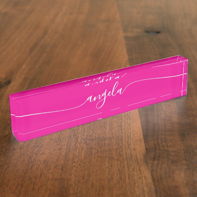 Hot Pink and White Glam Signature Nameplate (Side)