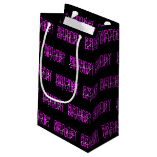 hot pink and white happy birthday design small gift bag