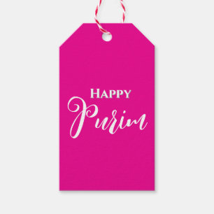 Hot Pink and White Happy Purim Gift Tag