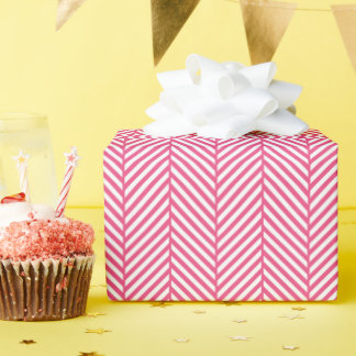 Hot Pink and White Herringbone Wrapping Paper