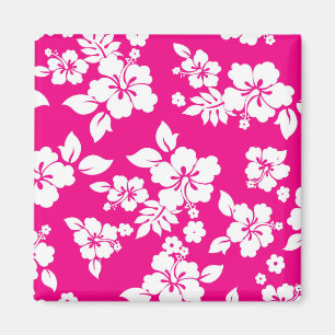 Hot pink and white hibiscus floral pattern magnet