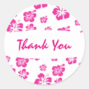 Hot Pink and White Hibiscus Flower Favour Sticker