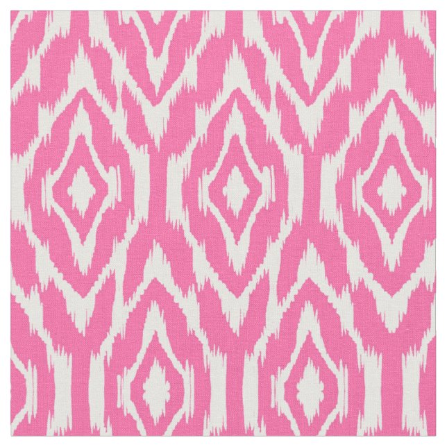 Hot Pink and White Ikat Pattern Fabric (Close Up)