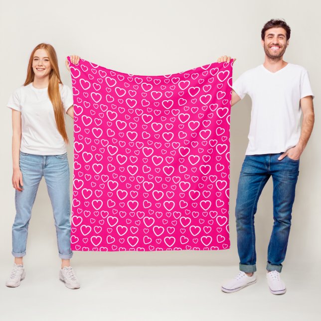 Hot Pink and White Love Hearts Pattern Fleece Blanket (In Situ)