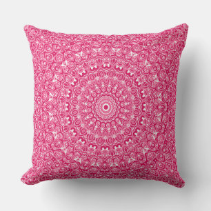 Hot Pink and White Mandala Pattern Cushion