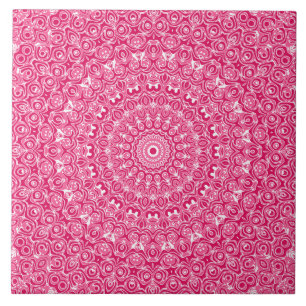 Hot Pink and White Mandala Pattern Tile