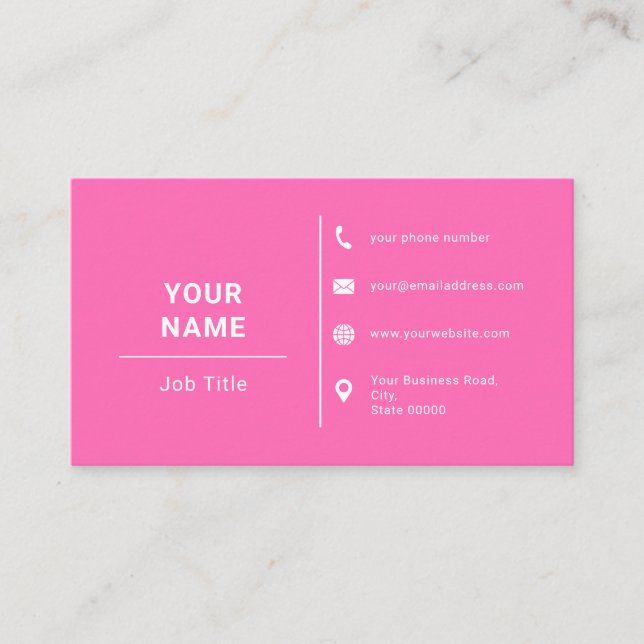 Hot Pink And White Minimalist Custom Logo Text Business Card (Front)