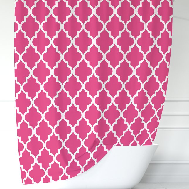 Hot Pink and White Moroccan Quatrefoil Shower Curtain (Creator Uploaded)