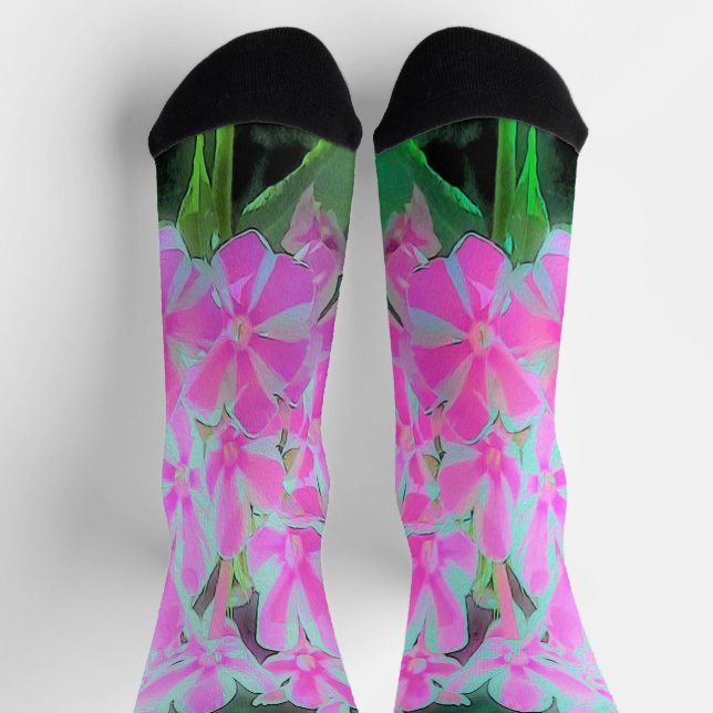 Hot Pink and White Peppermint Twist Garden Phlox Socks (Top)
