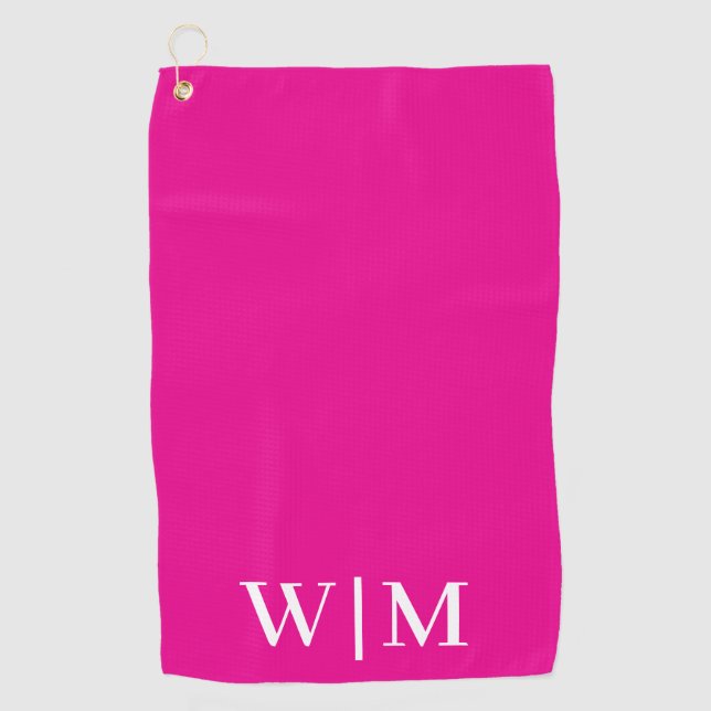 Hot Pink and White Personalised Golf Towel (Front)