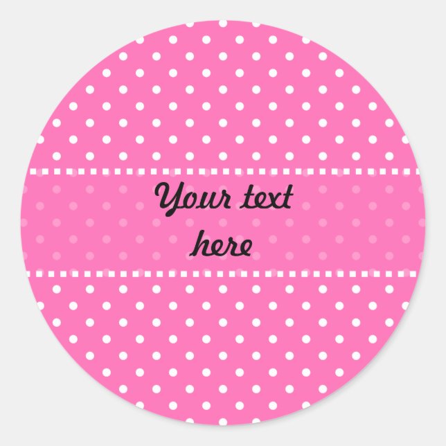 Hot Pink and White Polka Dot Pattern Classic Round Sticker (Front)