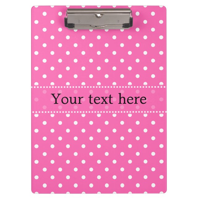 Hot Pink and White Polka Dot Pattern Clipboard (Front)