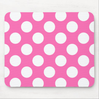 Hot Pink and White Polka Dot Pattern Mouse Pad