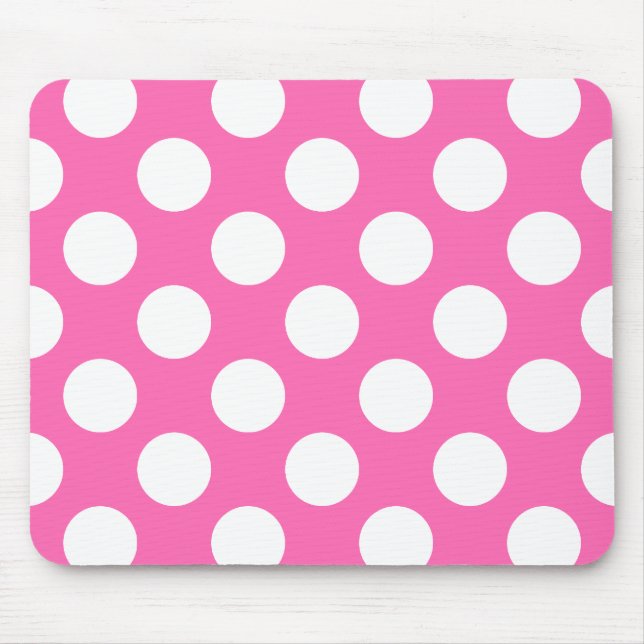 Hot Pink and White Polka Dot Pattern Mouse Pad (Front)