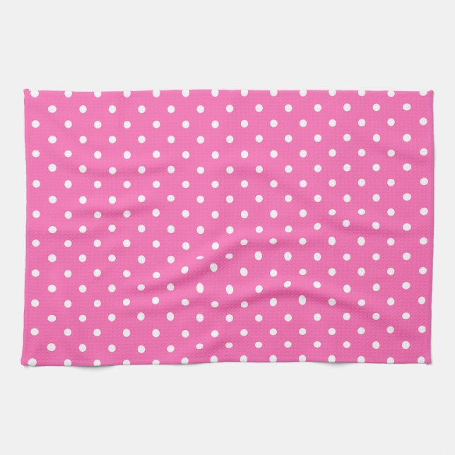 Hot Pink and White Polka Dot Pattern Tea Towel (Horizontal)