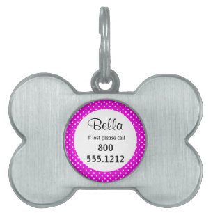 Hot Pink And White Polka Dot Pet Identity Tag