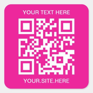 Hot Pink and White QR Code Square Sticker