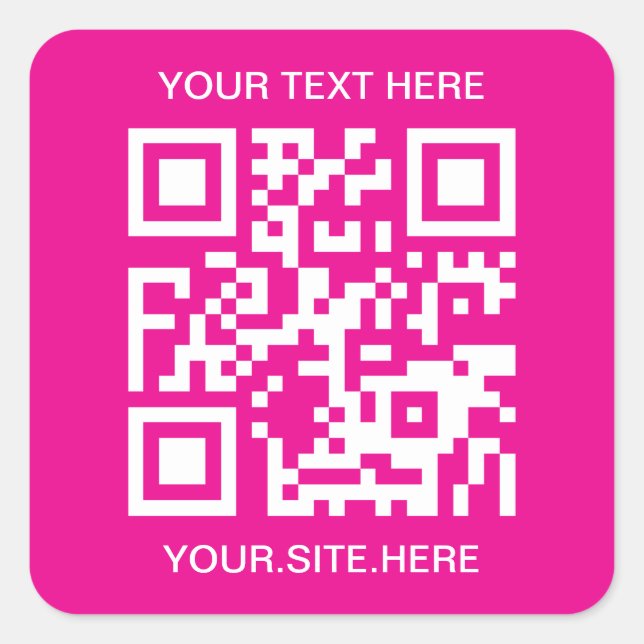 Hot Pink and White QR Code Square Sticker (Front)