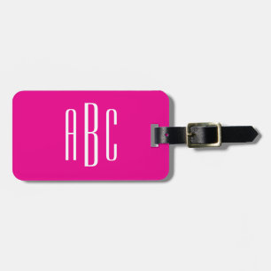 Hot Pink and White Simple Three Letter Monogram Luggage Tag