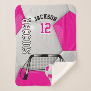 Hot Pink and White Soccer Ball with DIY Text Sherpa Blanket