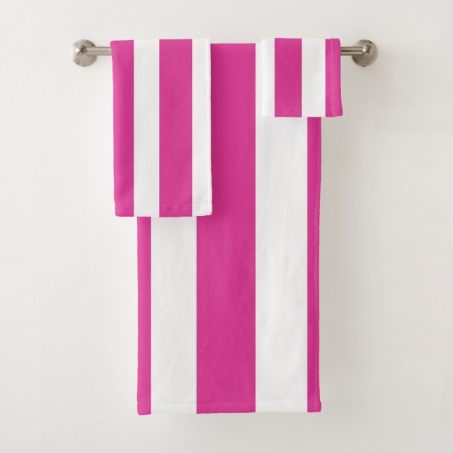 Hot Pink and White Stripes Bath Towel Set (Insitu)