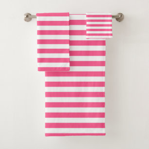 Hot Pink and White Stripes Bath Towel Set