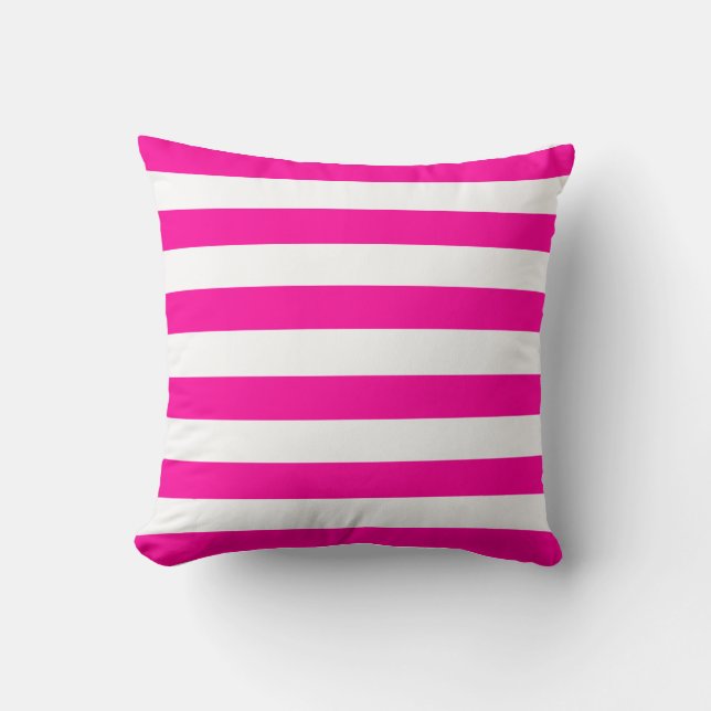 Hot Pink and White Stripes Pattern Cushion (Front)