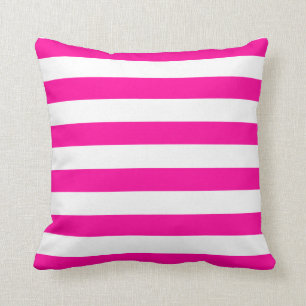 Hot Pink and White Stripes Pattern Cushion