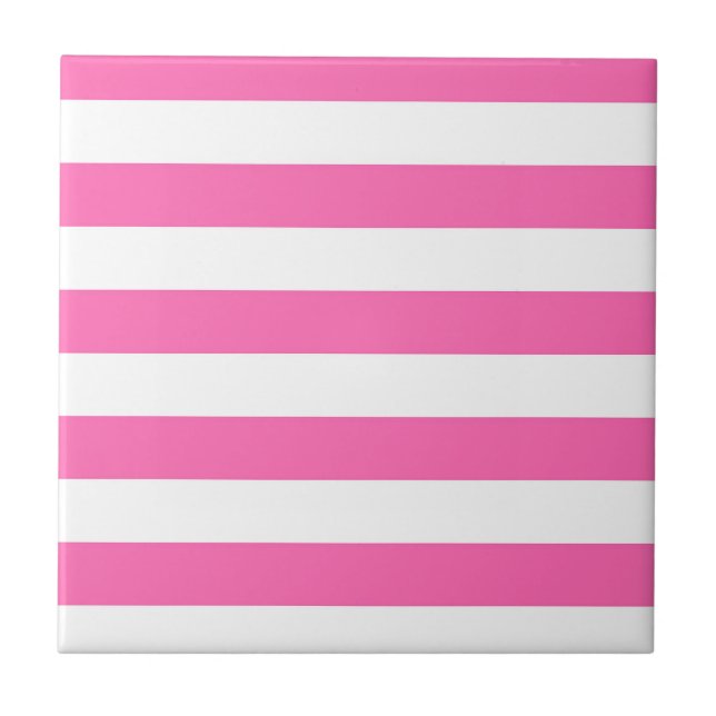 Hot Pink and White Stripes Tile (Front)