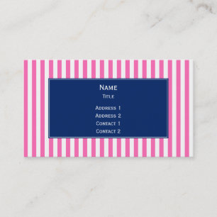 Hot Pink and White Stripes with Royal Blue Business Card