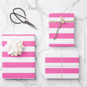 Hot Pink and White Stripes Wrapping Paper Sheet