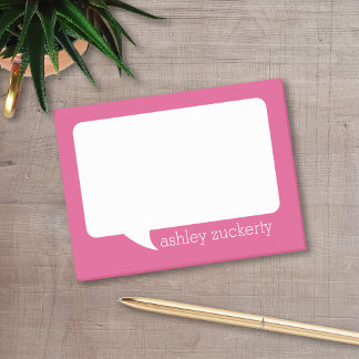 Hot Pink and White Talk Bubble Personalised Name Post-it Notes