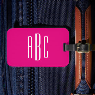 Hot Pink and White Three Letter Monogram Luggage Tag