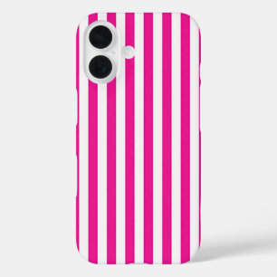 Hot Pink and White Vertical Stripes Minimalist iPhone 16 Case