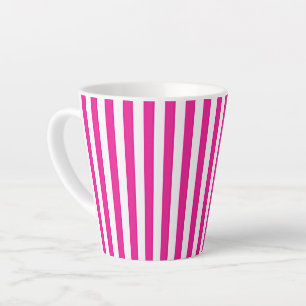 Hot Pink and White Vertical Stripes Minimalist Latte Mug