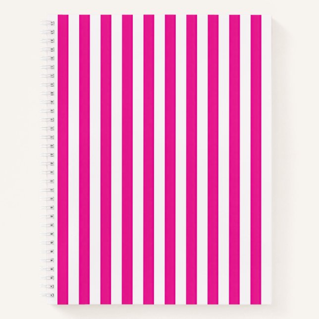Hot Pink and White Vertical Stripes Minimalist Notebook (Front)