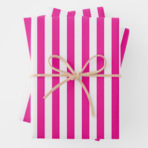 Hot Pink and White Vertical Stripes Minimalist Wrapping Paper Sheet