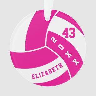 Hot Pink and White Volleyball 4   DIY Name Ornament