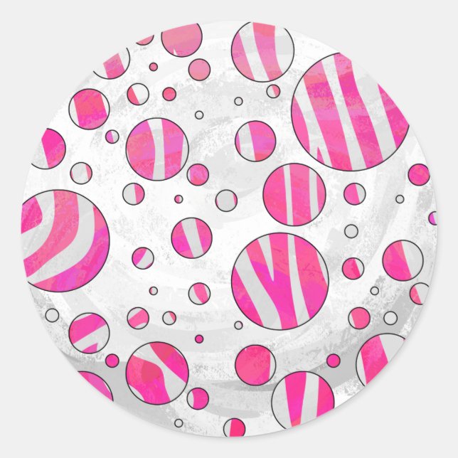 Hot Pink and White Zebra Polka Dots Classic Round Sticker (Front)